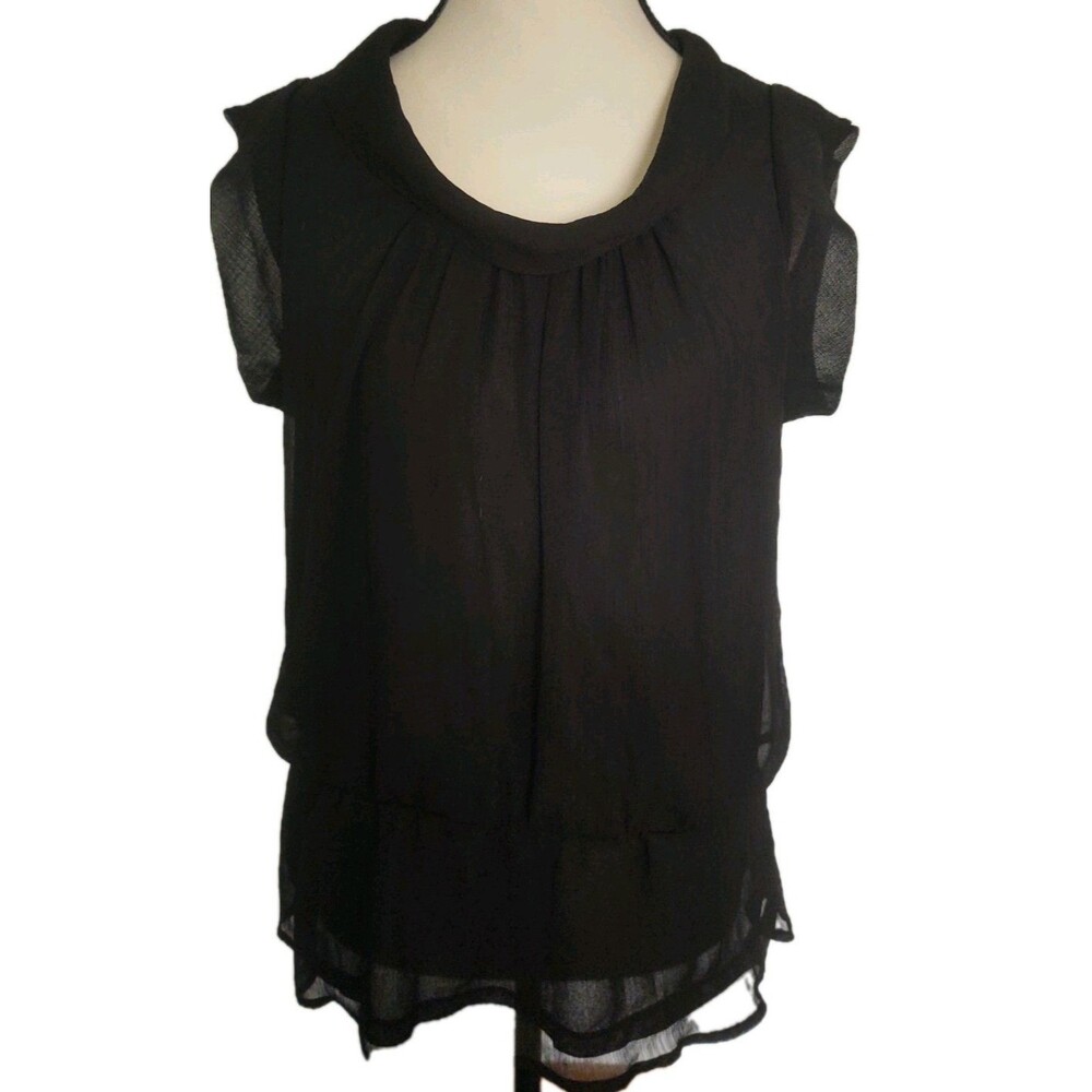 Xhilaration Women's Black Sleeveless Y2K Blouse Top Size Medium Cowl Neck Sheer